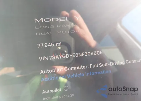 2022 Tesla Model Y Long Range Dual Motor All-Wheel Drive from USA, damaged, VIN 7SAYGDEE8NF308605